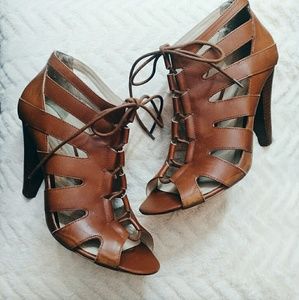 BCBG Leather Lace Up Cutout Heels